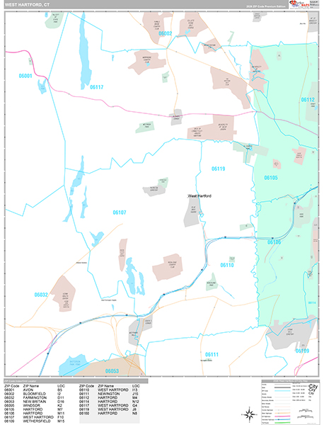 West Hartford Wall Map